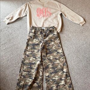 SHEIN Beige Sweatshirt and Camouflage Pants Set
